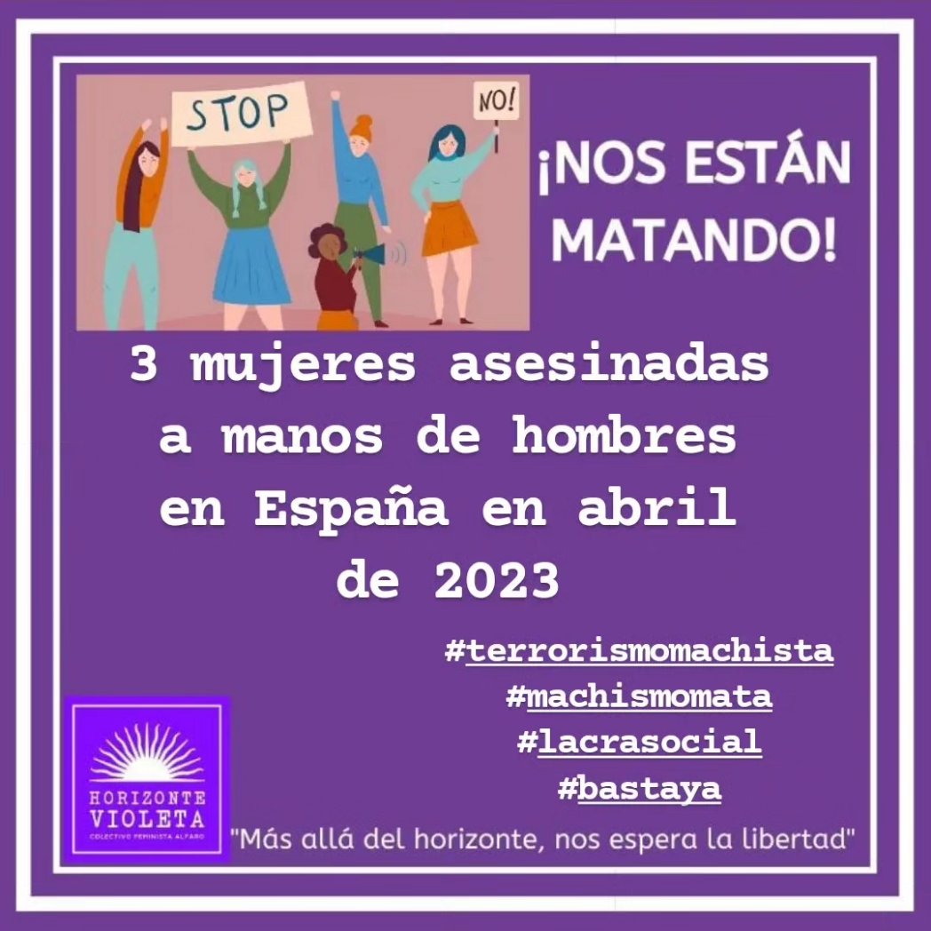 HorizonteViolet's tweet photo. Mujeres asesinadas en España en el mes de abril 2023.

#terrorismomachista 
#machismomata 
#violenciamachista 
#lacrasocial 
#bastaya https://t.co/8tzPw9to7W