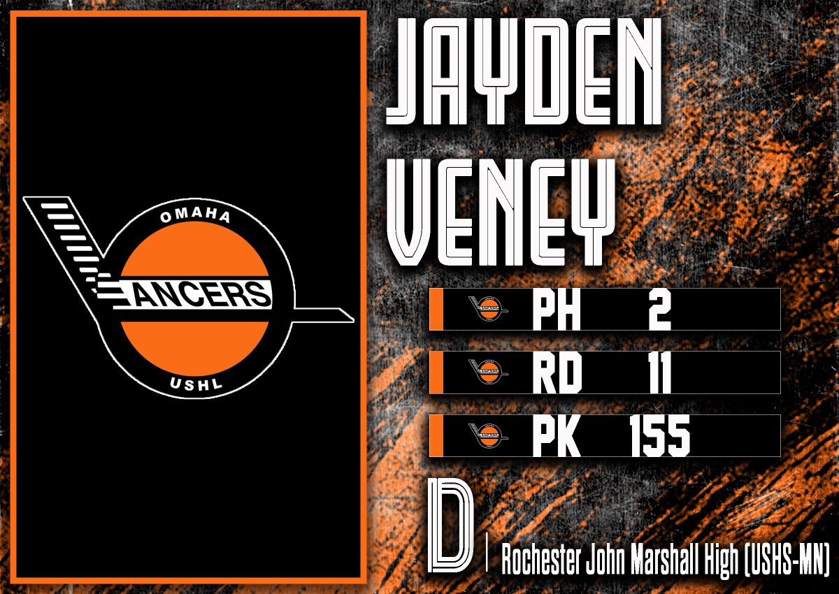 The 155th pick in the 11th round of the 2023 Phase II USHL Draft, the Omaha Lancers select Jayden Veney! ⚔️🔥