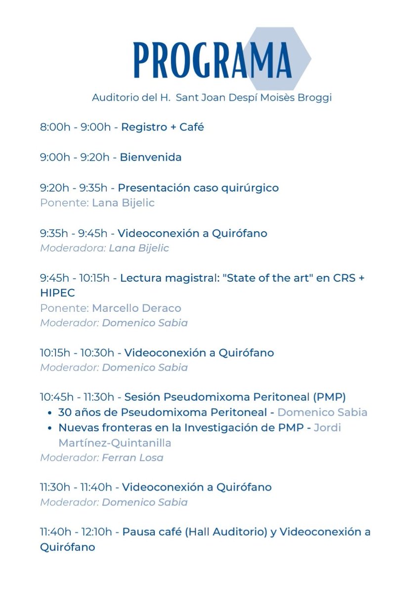 _JaumeTur_'s tweet image. 👉No os perdais la Jornada de Cirugía Oncológica Peritoneal el próximo 29/06 en @ConsorciCSI ! 🔗Inscripciones aquí: inscripcions.academia.cat/form.php?id=22… @SCatCir @ICO_oncologia @aecirujanos @GECOPeritoneal @aecformacion    Aquí podeis ver el programa 👇
