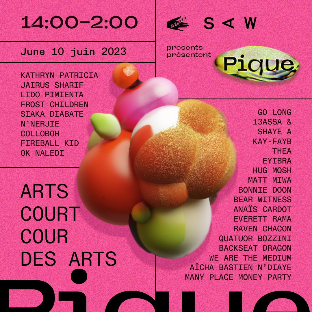 Announcing Pique summer edition ✨ the biggest and boldest edition yet! 

Join us for a joint-birthday bash to celebrate Debaser's 10th anniversary and <a href="/SAW_Centre/">SAW</a>'s 50th anniversary with groundbreaking performances, installations, and more.
eventbrite.ca/e/pique-summer…
