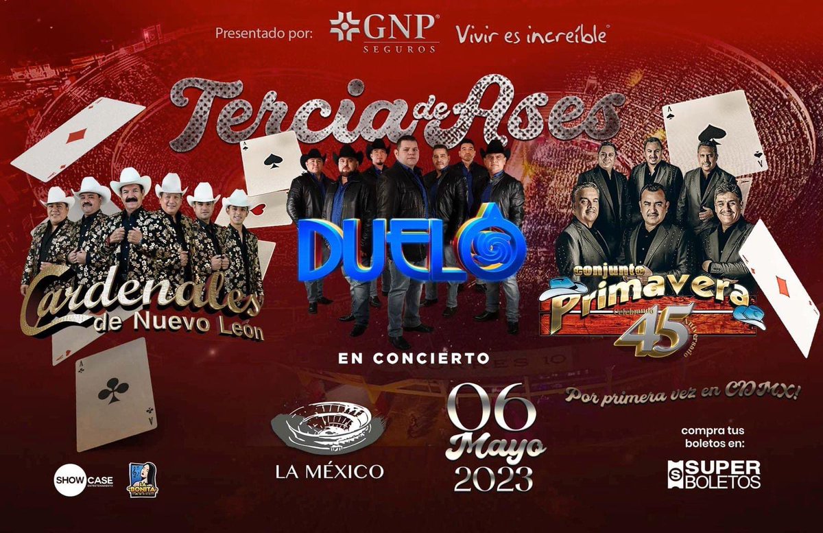¡Tercia de Ases! Próximo 6 de la mayo. 

Entradas en superboletos.com 

¡Los esperamos en Plaza México!

#CardenalesDeNuevoLeon