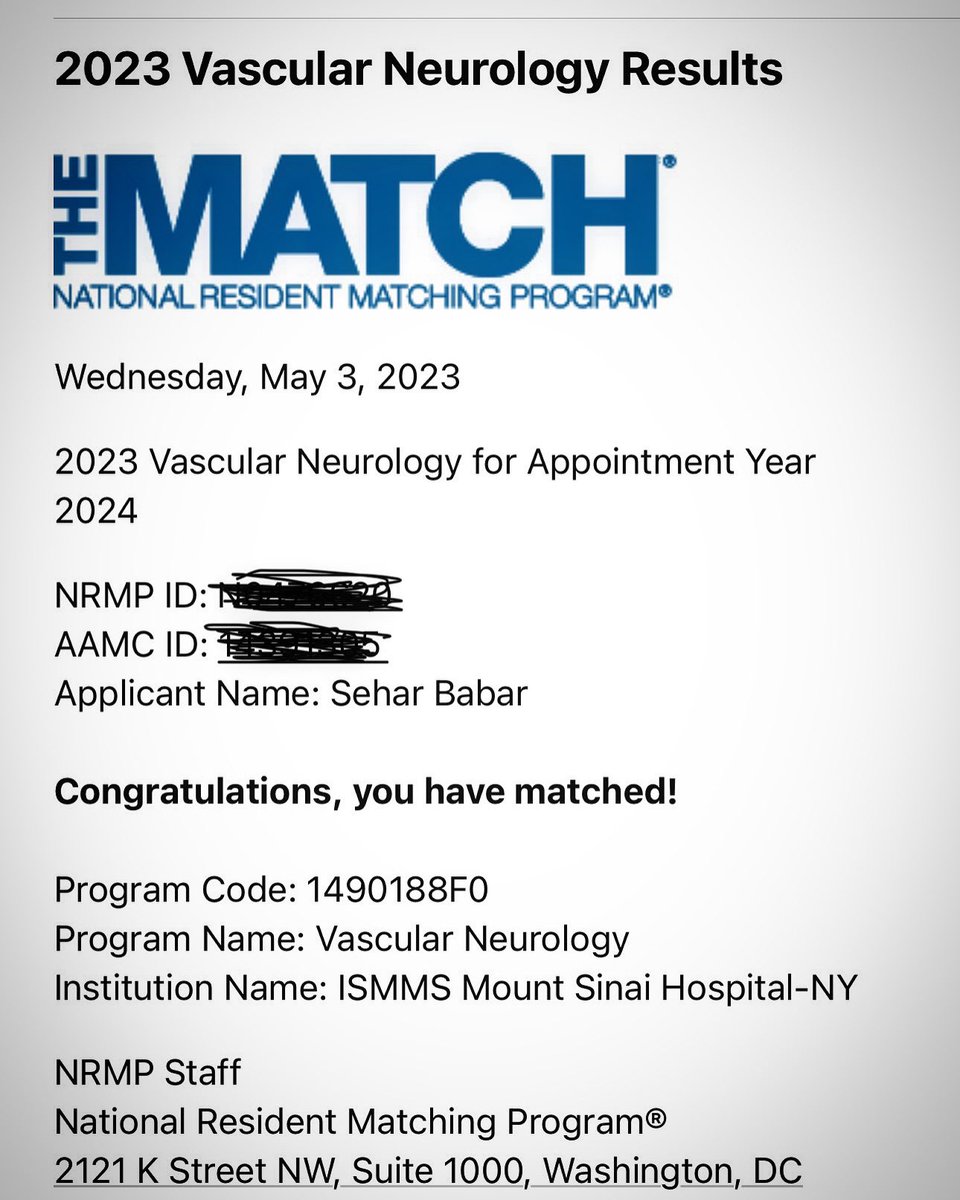 iamseharbabar's tweet photo. Overjoyed and absolutely thrilled to match at my top choice. Alhamdolillah!!! ✨

New York it is!! 😃
July 2024
InshaAllah 🥹  @TheNRMP @MSHSNeurology @uthscneurores @uthsc #neurotwitter #nrmpmatch https://t.co/7oPDtrpjSO