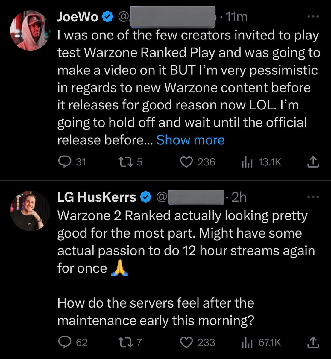 CarlosBitMe's tweet image. Two Call of Duty employees play tested #WarzoneRanked and were told not to hype it up, this time 🫢

They both saw some good and some bad with Ranked. Amazing insight.

We know the cheating will be out of control and with the servers this bad, nobody doing 12 hour streams 🥶
