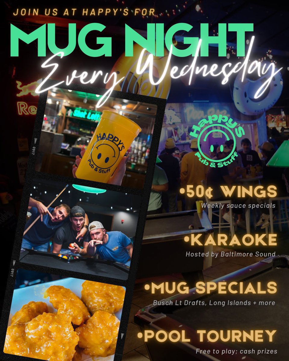 Final Mug Night of the semester! See you at 8 PM 🎉🍻🎱🎤