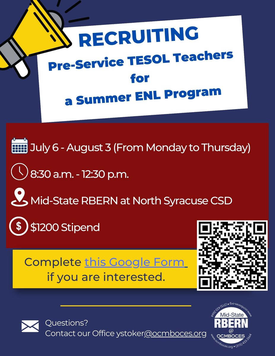 Mid-State RBERN is looking for pre-service teachers interested in a PAID learning experience this summer!

Interest Form: forms.gle/eF1cztpVxmCLW1…