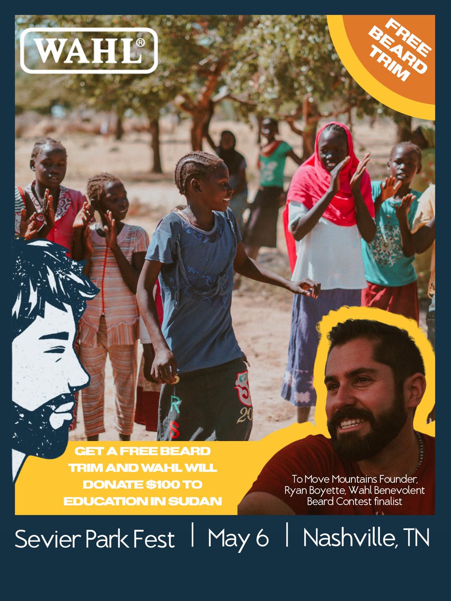 Receive a FREE beard trim THIS SATURDAY at the <a href="/SevierParkFest/">Sevier Park Festival</a> and <a href="/WahlGrooming/">Wahl Grooming</a> will donate $100 to our work in Sudan! 

Mark your calendars and bring your family and friends for the fun!

.
.
.
.
.
#sudan #donation #educationmatters #nashville #donor #nashvilletn #nonprofit