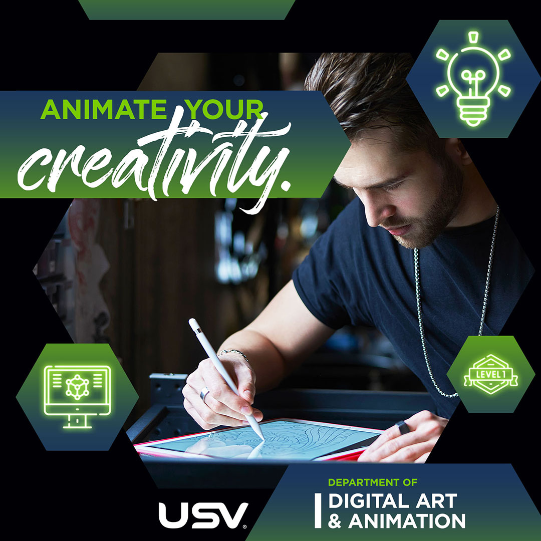 UniversityofSV's tweet image. Let's pixelate the world, one animation at a time 🎨🎬 Our Digital Art &amp;amp; Animation program at USV is the ultimate playground for aspiring artists and techies alike.  #USVDigitalArt #AnimationNation #NerdAlert 🤓🎨🚀