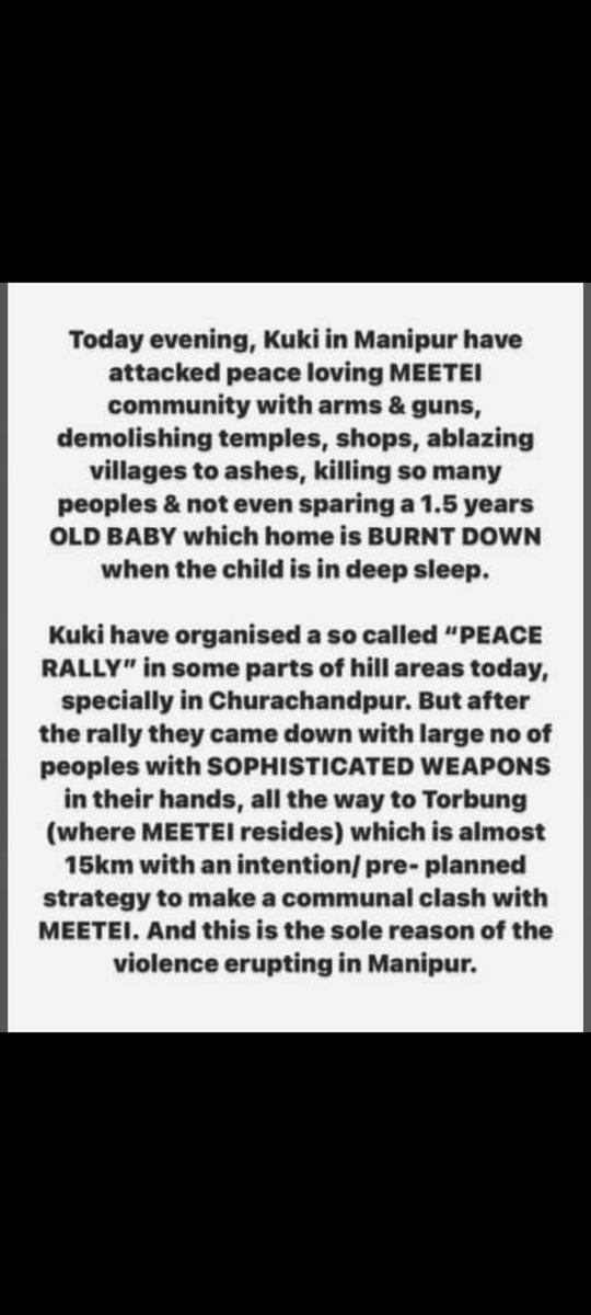 Beeb25894894's tweet photo. The real no filter truth is here
#savemanipur
#manipurisburning
@narendramodi @AmitShah @NBirenSingh https://t.co/nURlBPFhwk