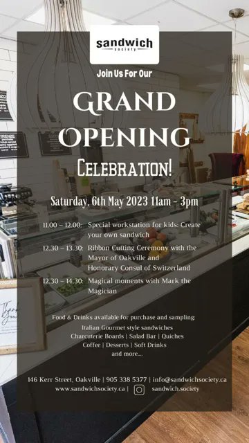 KerrVillageBIA's tweet photo. Don't miss out on the Grand Opening celebration of @Sandwichsociete this Saturday (May 6) from 11 AM to 3 PM at 146 #KerrStreet 🎉 😍

🌐 https://t.co/rfArOF6TYx 
📸 by Sandwich Society

#sandwichsociety #local #eatlocal #buylocal #kerrvillage #visitoakville #oakville https://t.co/yoOQGx6dhN