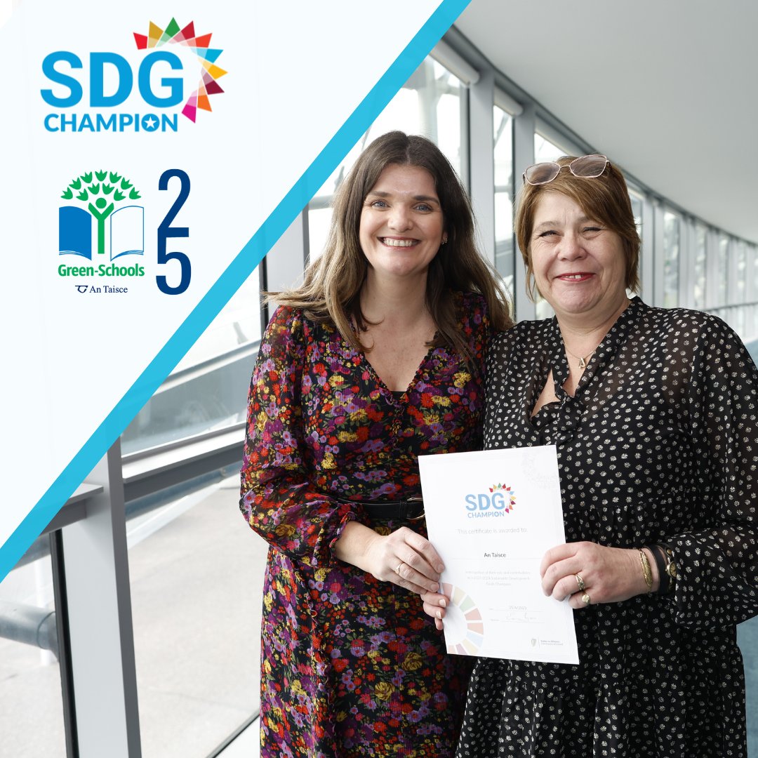We are honoured and thrilled to be chosen as #SDGChampions for 2023-24! Here's @GreenSchoolsIre Joanne Scott and Birgit O'Driscoll accepting the award on behalf of @AnTaisce #SDGsIRL @Dept_ECC