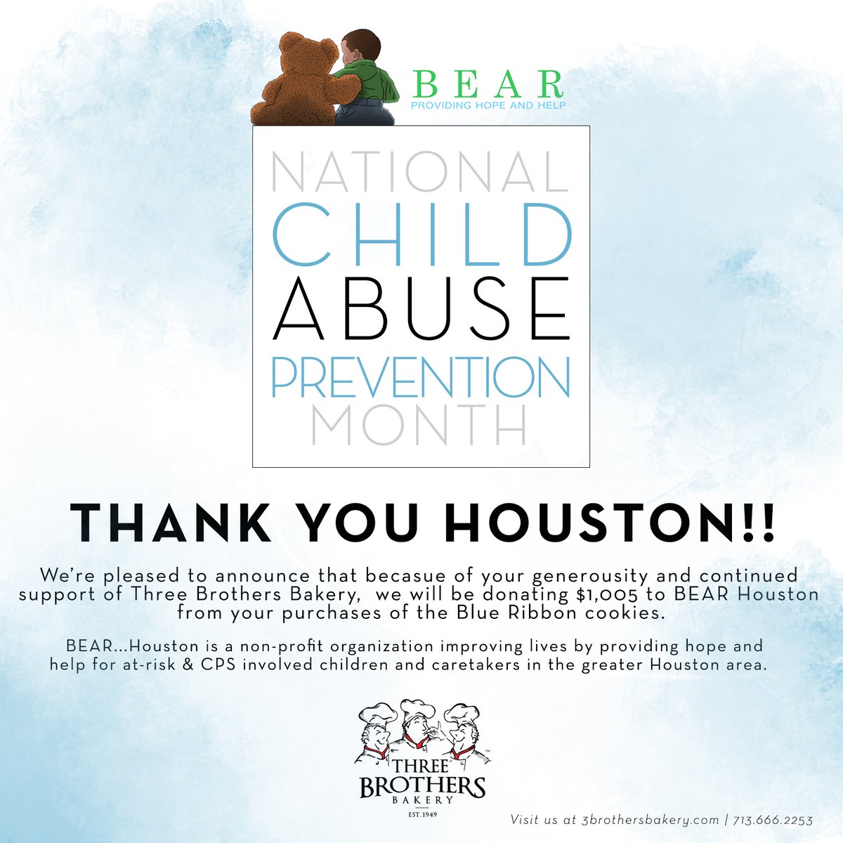 3brothersbakery's tweet image. If you missed out on the cookies, you can also donate directly to @BEAResource at bearesourcehouston.org/donate/

Visit us online at 3brothersbakery.com

#BEAResource #BEARHouston #HopeandHelp