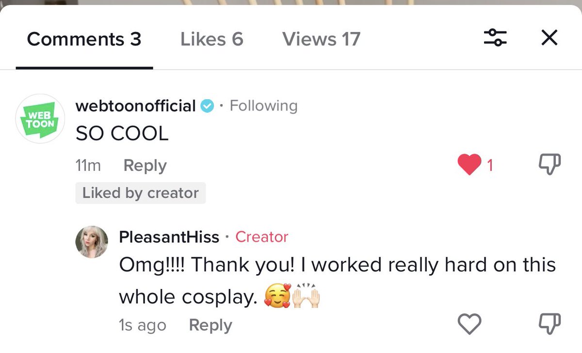 When <a href="/webtoonofficial/">WEBTOON</a> comments on your TikTok. Kyaaaaaaaaa