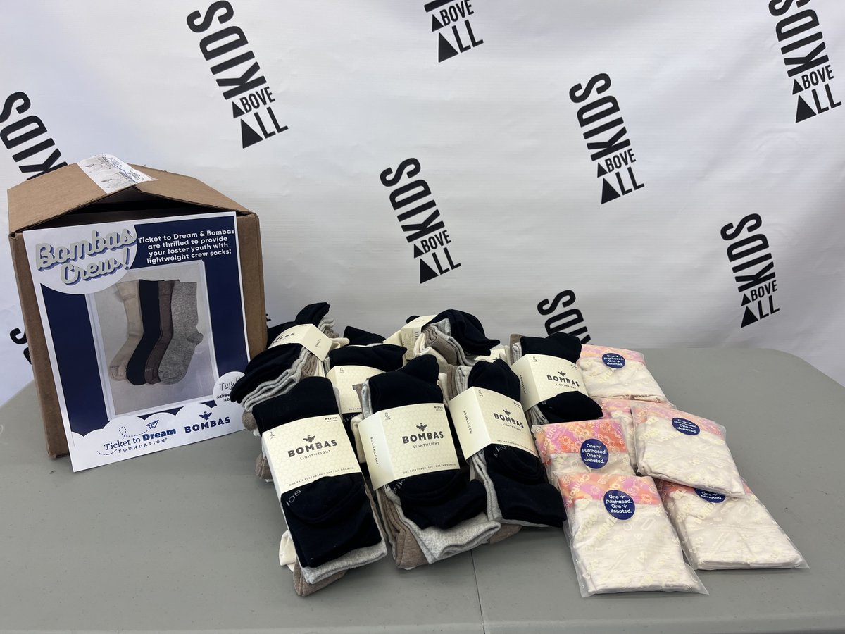 Thank you to our supporters at the <a href="/TicketToDream/">Ticket to Dream</a> and <a href="/BOMBAS/">Bombas</a> for stepping up for our foster youth once more with their donation of socks and under garments! We're grateful for your kindness!

#fostercare #foster #socks #fosteryouth #donation