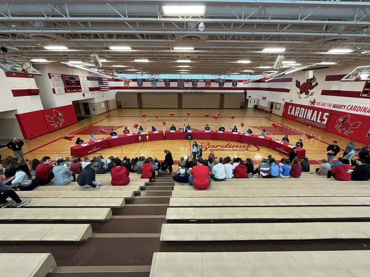 Certainly the LARGEST signing day I’ve covered is happening now at @ChippewaFallsSD.  15 (!) Cardinals athletes are set to play college sports. We’ll highlight them tonight on <a href="/WQOW/">WQOW 18 News</a>