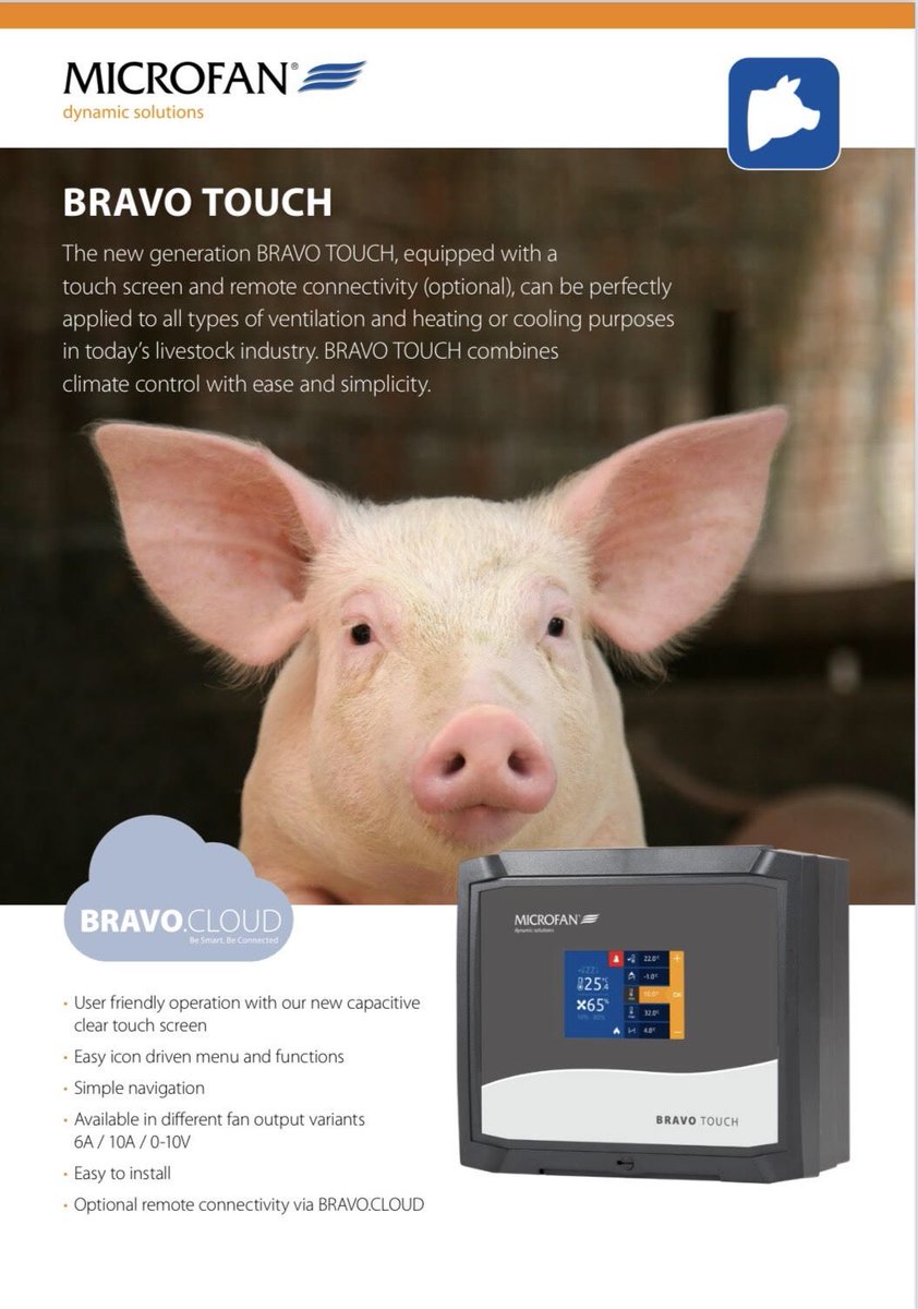 PE Services are agents for the supply and installation of  BRAVO TOUCH 
The new generation BRAVO TOUCH, equipped with a touch screen &amp; remote connectivity (optional), can be perfectly applied to all types of ventilation &amp; heating or cooling purposes in today’s livestock industry.