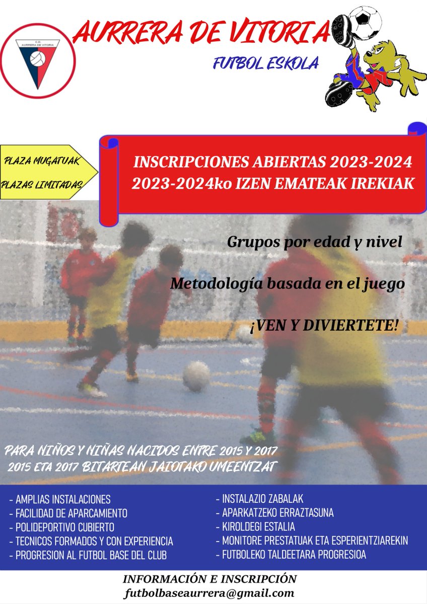 aurreravitoria's tweet photo. 📝INSCRIPCIONES | IZEN EMATEAK

Futbolaz goza ezazu gurekin batera. Izen emateko epea hasi da! Ez utzi aukera pasatzen.

Disfruta del fútbol a nuestro lado. ¡Ha comenzado el plazo para inscribirse! No dejes pasar la oportunidad.

🔴🔴
#harrobiaaltxorra 
#familiarojilla https://t.co/GqXQSL59Z5