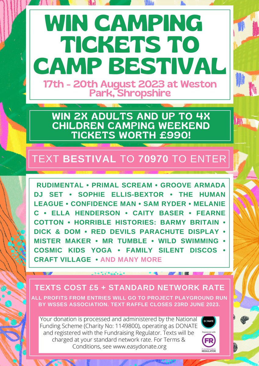 #WIN 2x Adults and up to 4x Children Weekend Camping Tickets to <a href="/CampBestival/">Camp Bestival</a> in Shropshire (17th-20th August 2023) worth £990!! 🏕🎉 Text BESTIVAL to 70970 (charges apply) #rt #campbestival #win #familyfestival #EnterToWin