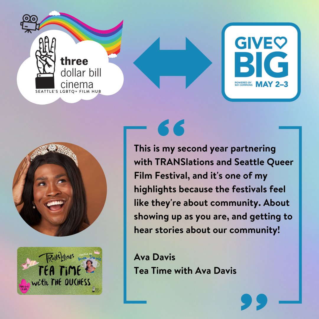 We are asking for your support today!
By helping us reach our goal you will be supporting incredible and vital Seattle programs like TRANSlations: Seattle Trans Film Festival #GiveBig #2023TRANS_lations