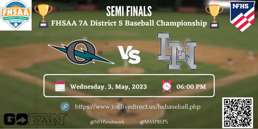 FHSAA BASEBALL (@fhsaabaseballl) on Twitter photo π SEMI FINALS π
π FHSAA 7A District 5 Baseball Championship π
Olympia π Lake Nona
π
-Wednesday. 3, May, 2023
β° -06:00 PM
π₯ Watch Here : jos.livedirect.us/hsbaseball.php
ποΈ - <a href="/GoFanHS/">GoFan</a>
<a href="/OHS_Titans_BB/">Olympia Titans Varsity Baseball</a> <a href="/OHSSportsTeams/">Olympia HS Athletics</a> <a href="/titans_fb/">RealOlympiaTitansFB</a> <a href="/Olympia_OCPS/">OlympiaHighSchool</a> <a href="/LNHSAthletics/">@LakeNonaAthletics</a> <a href="/lakenonahigh/">Lake Nona High</a> <a href="/NonaLions/">Lake Nona Jr Lions</a> π SEMI FINALS π
π FHSAA 7A District 5 Baseball Championship π
Olympia π Lake Nona
π
-Wednesday. 3, May, 2023
β° -06:00 PM
π₯ Watch Here : jos.livedirect.us/hsbaseball.php
ποΈ - <a href="/GoFanHS/">GoFan</a>
<a href="/OHS_Titans_BB/">Olympia Titans Varsity Baseball</a> <a href="/OHSSportsTeams/">Olympia HS Athletics</a> <a href="/titans_fb/">RealOlympiaTitansFB</a> <a href="/Olympia_OCPS/">OlympiaHighSchool</a> <a href="/LNHSAthletics/">@LakeNonaAthletics</a> <a href="/lakenonahigh/">Lake Nona High</a> <a href="/NonaLions/">Lake Nona Jr Lions</a>