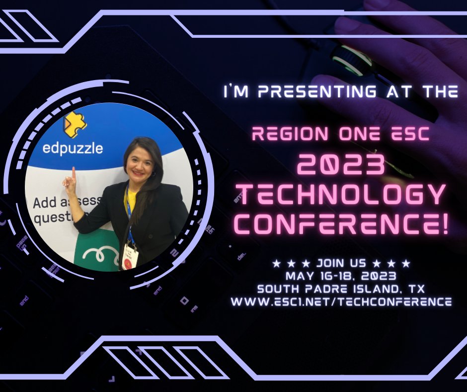 ➡ #technology Will you be attending Region One  ESC Technology Conference?!

📣 📣 📣 Help me spread the word! My Getting Started with Edpuzzle session will be happening on:

Tuesday, May 16, 2023, from 2:15 pm to 3:00 pm in Room 101

See y'all there! 😎
#ReadyR1 #TechCon23