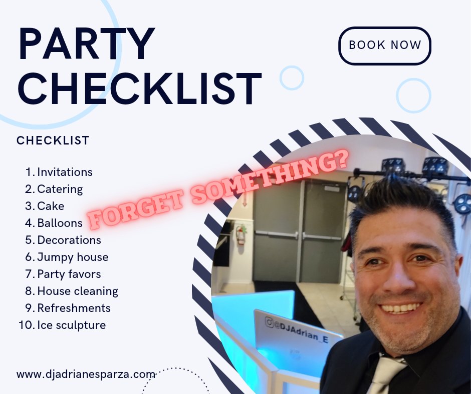 Planning a party is a lot of work. Something is usually forgotten, don't let that be the DJ! 

Good summer dates available

djadrianesparza.com 

#happinessproducer #eventdj #crowdmover #wedding2023 #birthdays #corporateevents #graduation #backyardbbq