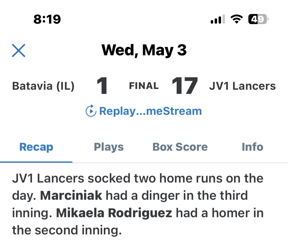 Mikaela Rodriguez (@mikaelarod23) on Twitter photo Great win for Lake Park Lancers JV1, we lead the whole game in a ending score of 17-1. Happy to contribute with a bomb over the left field fence. <a href="/LPLancersSB/">Lake Park Softball</a> <a href="/SbCheetahs/">Chicago Cheetahs Organization</a> <a href="/BoDomeBville/">Bo Dome Bensenville</a> Great win for Lake Park Lancers JV1, we lead the whole game in a ending score of 17-1. Happy to contribute with a bomb over the left field fence. <a href="/LPLancersSB/">Lake Park Softball</a> <a href="/SbCheetahs/">Chicago Cheetahs Organization</a> <a href="/BoDomeBville/">Bo Dome Bensenville</a>