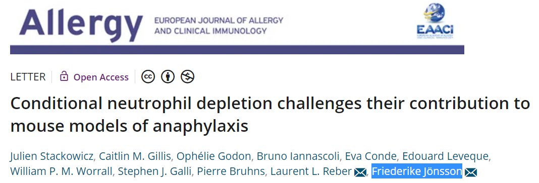 New paper out from Julien Stackowicz, @CaitlinMGillis, Friederike Jönsson, and colleagues on conditional neutrophil depletion in mouse models of anaphylaxis: onlinelibrary.wiley.com/doi/10.1111/al… @AllergyEaaci