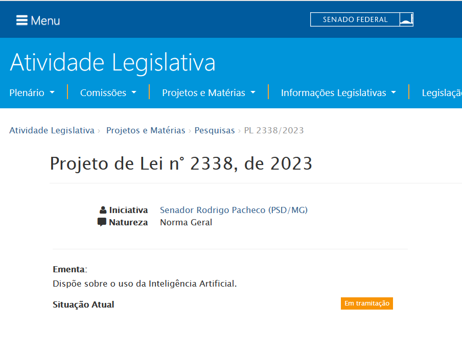 1lucabelli's tweet photo. IMPORTANTE: Brasil tem novo Projeto de Lei n° 2338, de 2023 sobre #InteligênciaArtificial, baseado no trabalho da Comissão de Juristas do Senado, apresentado pelo Senador @rodrigopacheco   
👉https://t.co/jlnuDwxMVo https://t.co/4SMW9Pq2sg