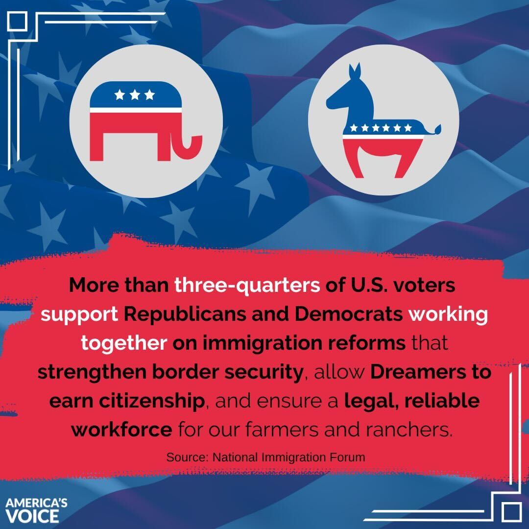 AmericasVoice's tweet photo. The majority of Americans want Republicans and Democrats to work together on immigration. 

It is time for Congress to act. It is time for immigration reform. https://t.co/ormX7QAbyQ