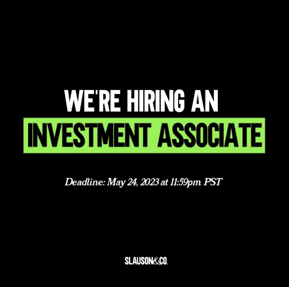 SlausonAndCo's tweet photo. Slauson &amp; Co. is growing and looking to add an Investment Associate to our team. We’re an early-stage venture capital firm with a mission to democratize access to entrepreneurship. 

If you’re passionate about investing and economic inclusion apply here: https://t.co/GjbcE9wt3c https://t.co/XzdKPHVbx1