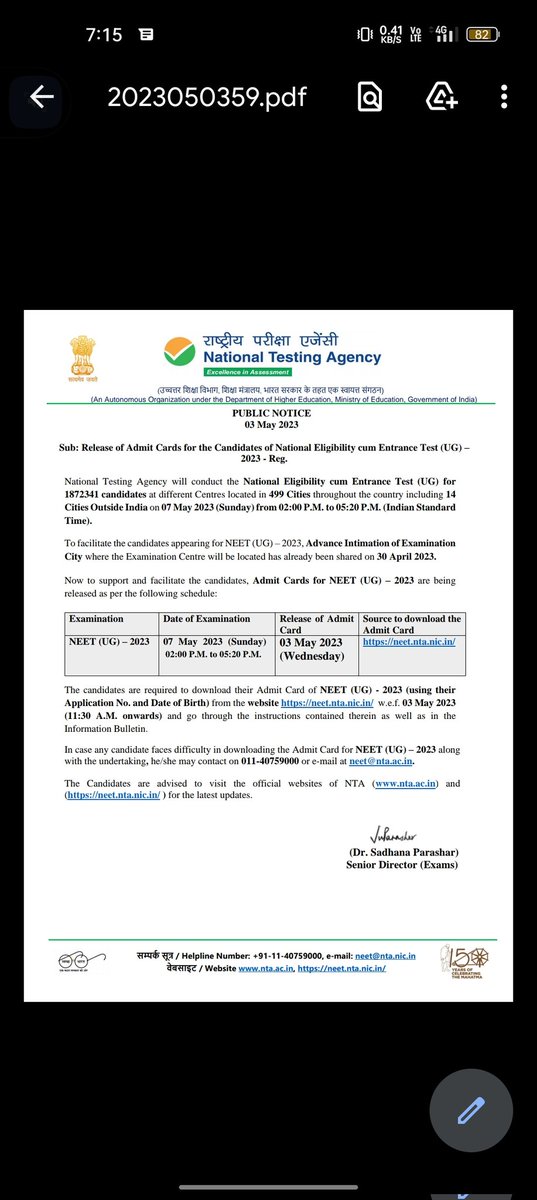 physicsasm's tweet image. NEET admit card is out #NEETUG2023 #nta