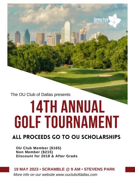 OUDallas's tweet image. If you have not signed up for our golf fundraiser event yet, please sign up ASAP! It is always a blast &amp;amp; all profits go to scholarships for OU students ⛳️#BOOMER #GOLF #OUCOD