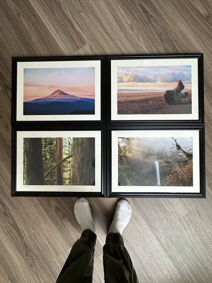 Got some prints for sale 11x17 (frame is 15x21) Mount Hood- $250 Beach sunset - $200 Autumn Waterfall- $300 Mossy Tree - $150 #landscapephotography