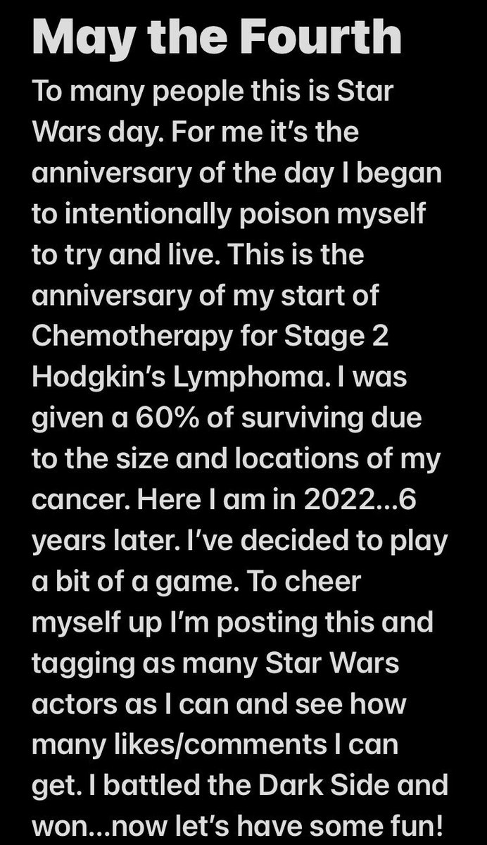 My #MayThe4th #cancer #survivor  #challenge @LauraDern  @deebradleybaker @RealClancyBrown @JATactor @phillamarr @MingNa @IAMRayPark @andyserkis @WarwickADavis @simonpegg  @starwars @kateesackhoff  @ChristopherSean @donald_faison