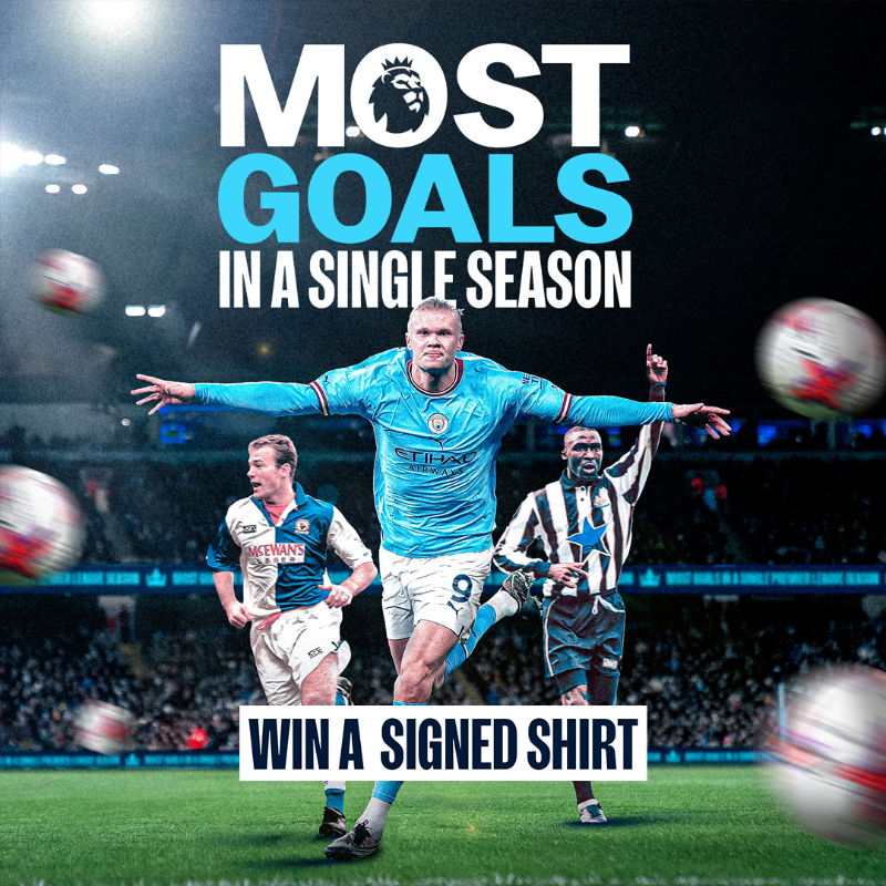 ManCity's tweet photo. Here's your chance to win a signed shirt by the record breaker, @erling! 🌟👇