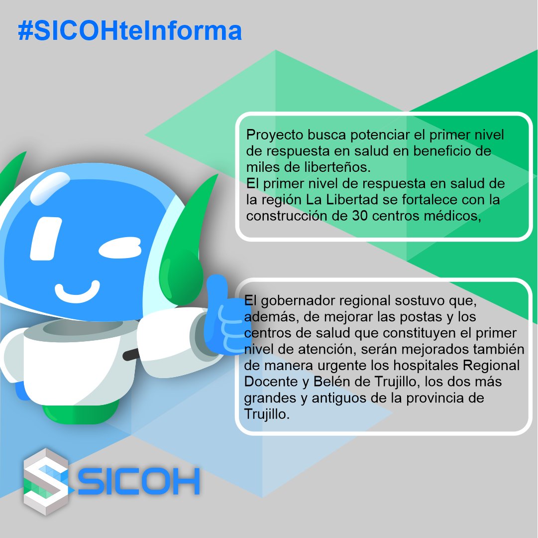 SICOH_SAC's tweet photo. La Libertad destinará 120 millones para construir 30 centros de salud
Para mayor información te dejamos el link: https://t.co/YRK1YUdB3c
#SICOHteInforma https://t.co/3qFmNIFuPw