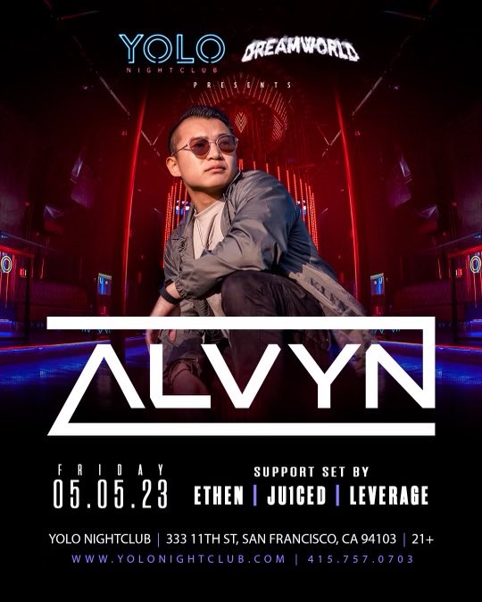 San Francisco! Im running it back at @yolonightclub for Cinco De Drinko and I’m bringing a stacked lineup of talented friends with me 🥳

I’ll be premiering snippets of (simp)phony no. 4 and other new music, so grab your tix and pull up!

>>>bit.ly/alvyn23<<<
