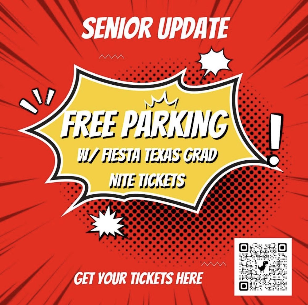 No lines? Free food? FREE PARKING! Get your tickets now for grad night! Time is running out! 🎢🎟️🎓