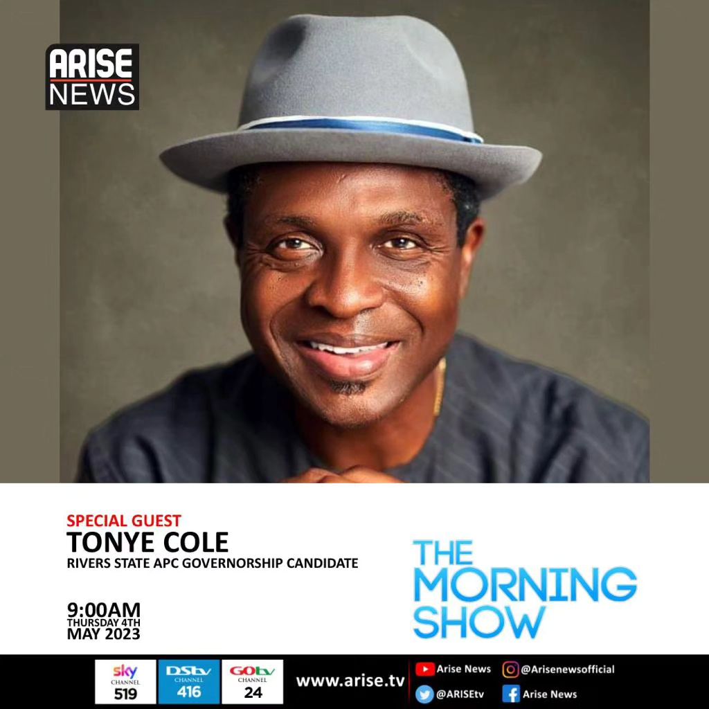 My Rivers people join me tomorrow for the morning show on Arise TV by 9AM for a live interview. 

#tonyecole #tonyecole2023 #tonyecoleforgovernor #RiversDecides2023 #wegodoam #AFreshStart #ForwardWithCourage #nigeria #votewisely #riversstate2023 #rivers2023 #oneriversonepeople