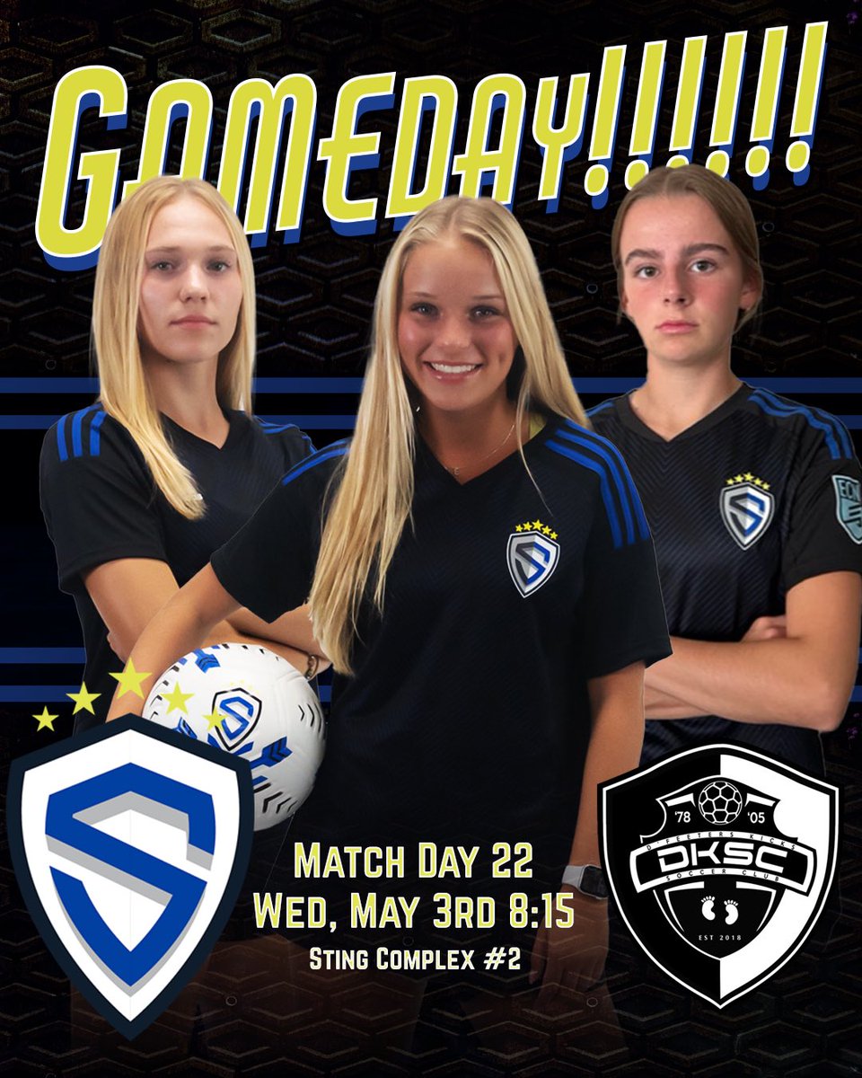 Gameday - here we go! 🆚 @DKSC_U1819_ECNL 🕐 8:15PM 📍 Sting Complex, Field 2 @StingSoccerClub @StingBlackEcnl @ECNLgirls