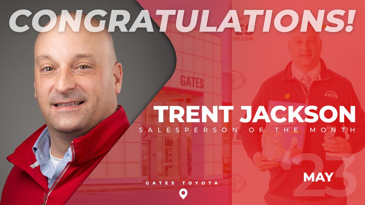 GatesToyota's tweet photo. 🎉 Join us in celebrating Trent Jackson, our Salesperson of the Month! 🙌 

Trent's exceptional customer service skills and dedication to his work have truly shined this month, and we couldn't be prouder to have him on our team! 👍 https://t.co/ylKExWVLia
