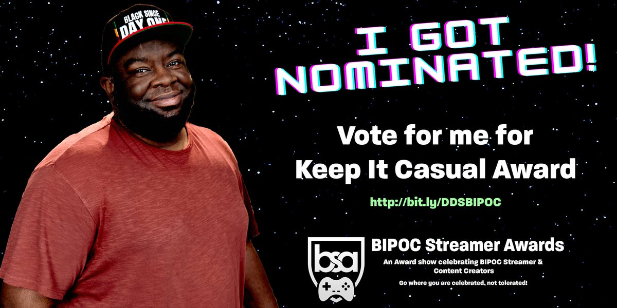 DDS618_'s tweet photo. Thank you to the community for nominating me for a #BIPOCStreamerAward! You can vote for me and others right now! https://t.co/ZaPTYTAAq7