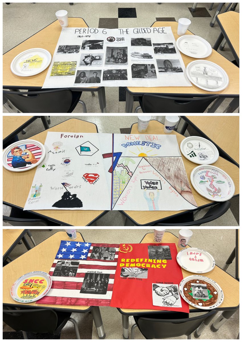 FrancesMeetze's tweet photo. #apush review dinner party today. Students did an amazing job discussing which Period has had the biggest impact on our American and National Identity! @GHS_GilbertSC https://t.co/pfyVpBeuXN