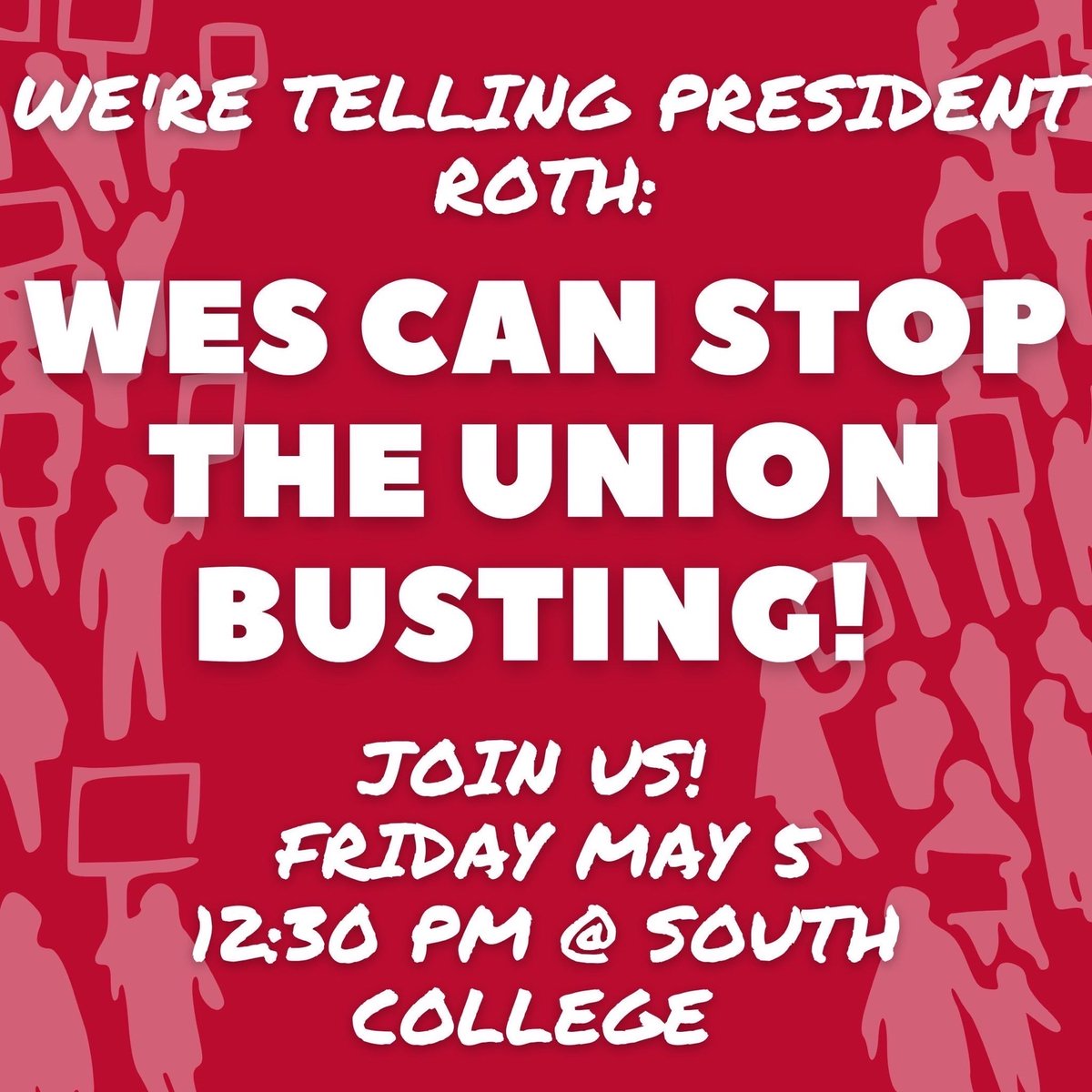 🚨Wesleyan can put an end to union-busting on campus!! Join us on Friday to demand that the university put an end to the union-busting at Red and Black Cafe and Swings🚨