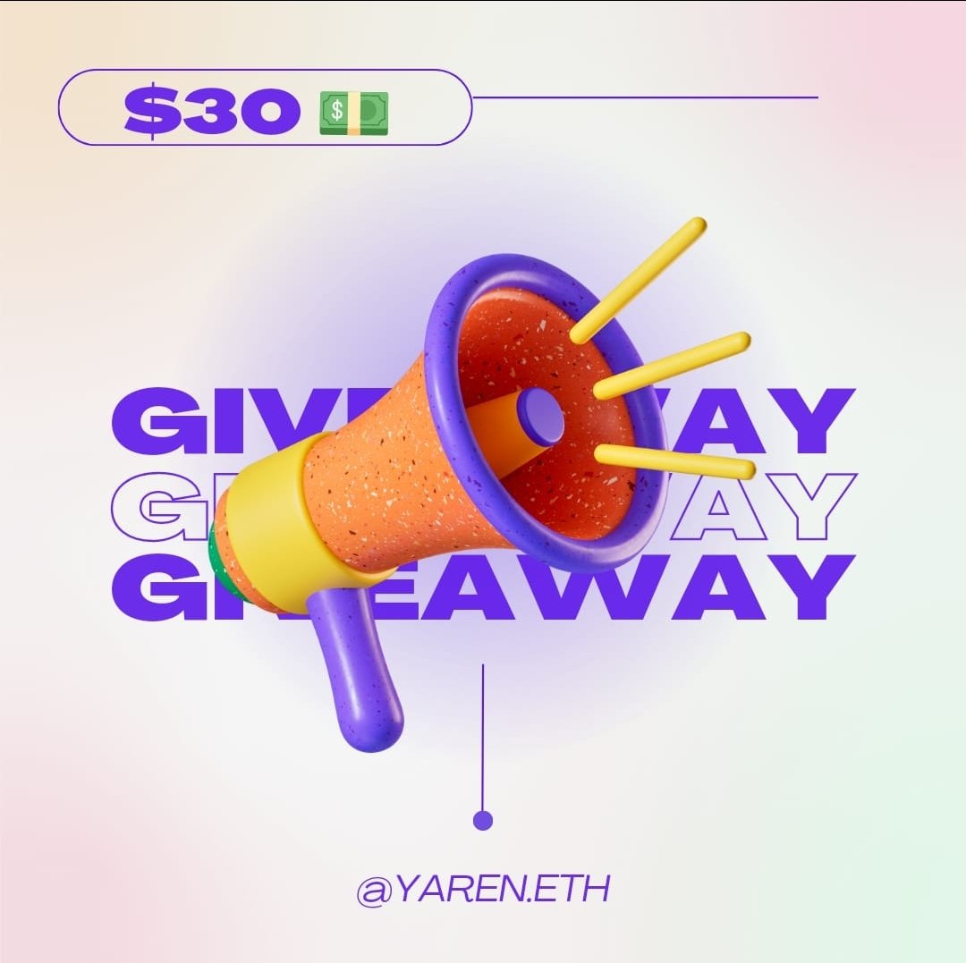 🎀 $30💵 #Giveaway 🎀

🎁Prize:
2 x $15 💵 in $Sol or $Eth

To Enter:
1️⃣ Follow <a href="/truenftpro/">Yaren.eth 🐞</a>
2️⃣ Join Discord and Verify ⬇️
discord.gg/GTR9U7Dj

⏰24 Hrs!!
#NFT #Airdrop #Crypto #NFTGiveaway #SUI