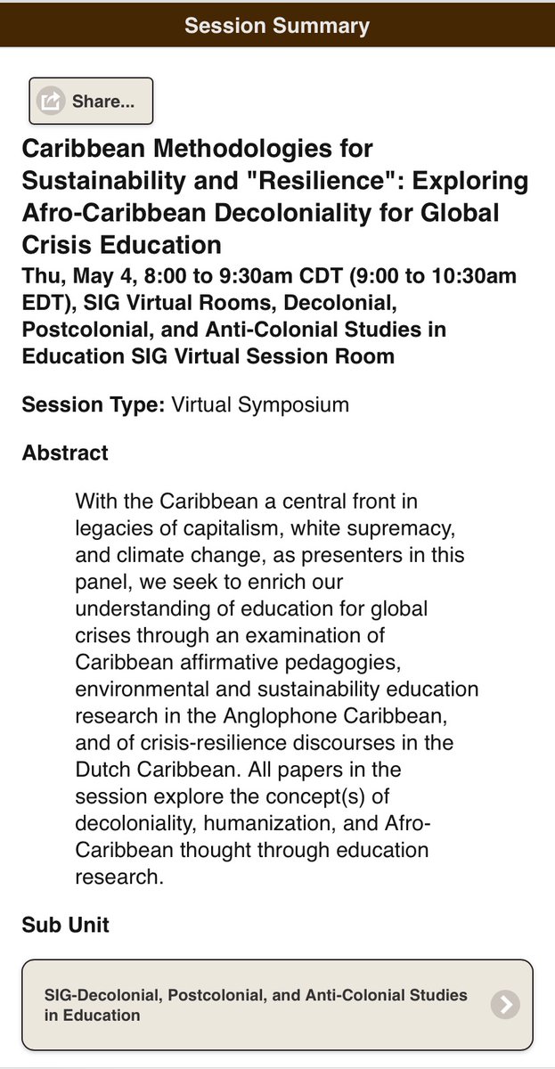Looking forward to presenting virtually tomorrow morning #AERA2023 with some brilliant folks. Catch us online on Thursday, 9a EST exploring the question of decoloniality with Afro-Caribbean thought.