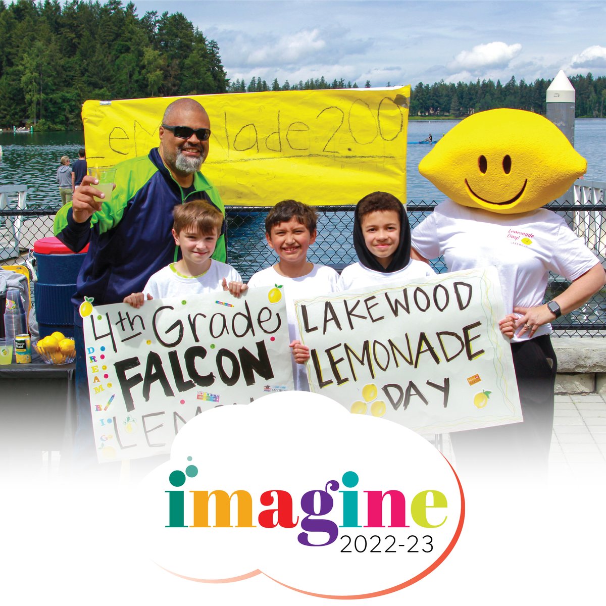 CloverParkSD's tweet photo. The theme of the CPSD calendar is “Imagine.” 💭 For Lemonade Day, students build, brand and operate their own lemonade stands. Last year’s “4th Grade Falcons” stand is this month's featured calendar photo. This year, students will set up shop on Sat., June 3. #CPSDFutureReady https://t.co/RQzTYjPTqB