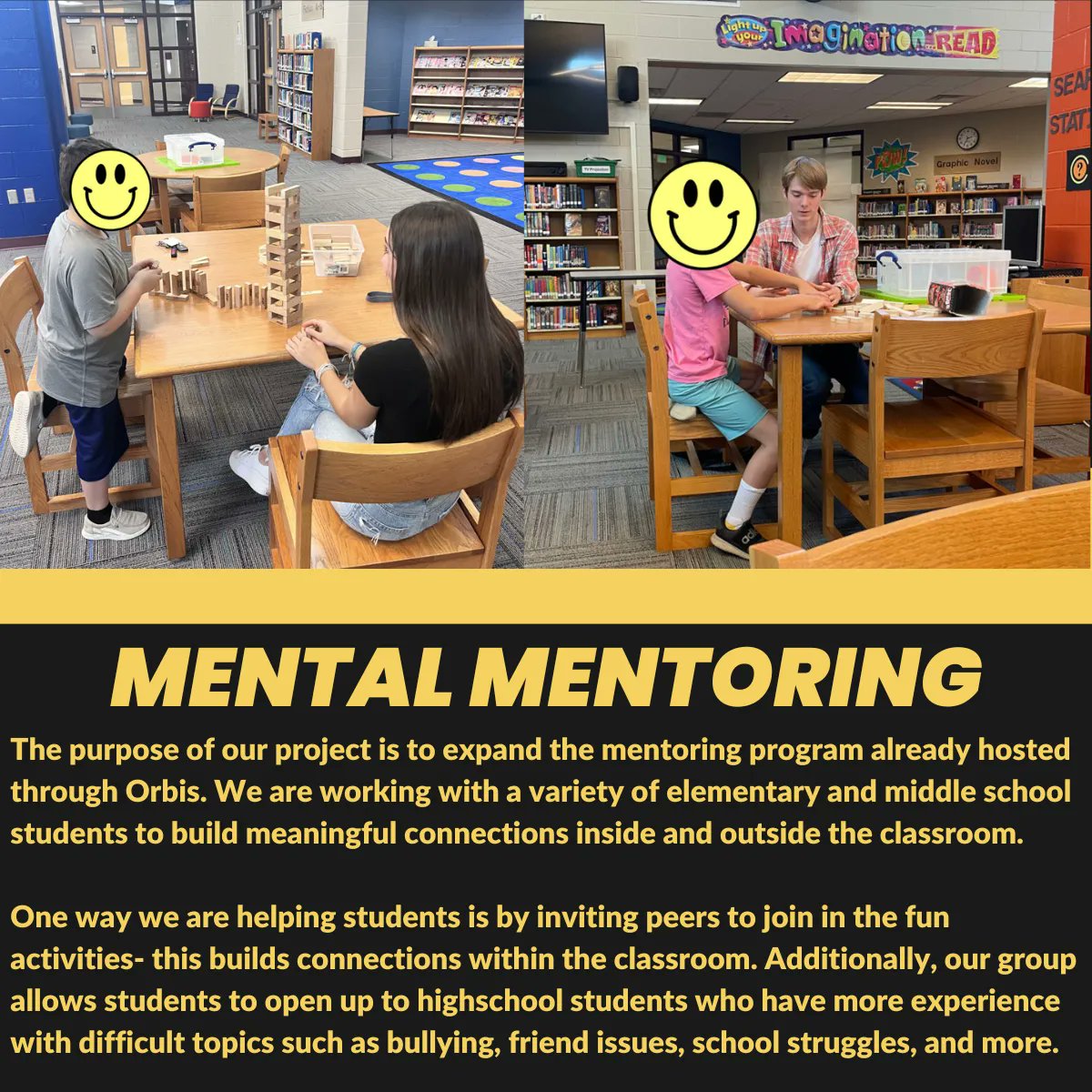 Weekly Spotlight #8! This group is looking to expand Orbis's current mentoring program. This program is a great opportunity for high school students to get involved in the community and build impactful relationships with elementary students.