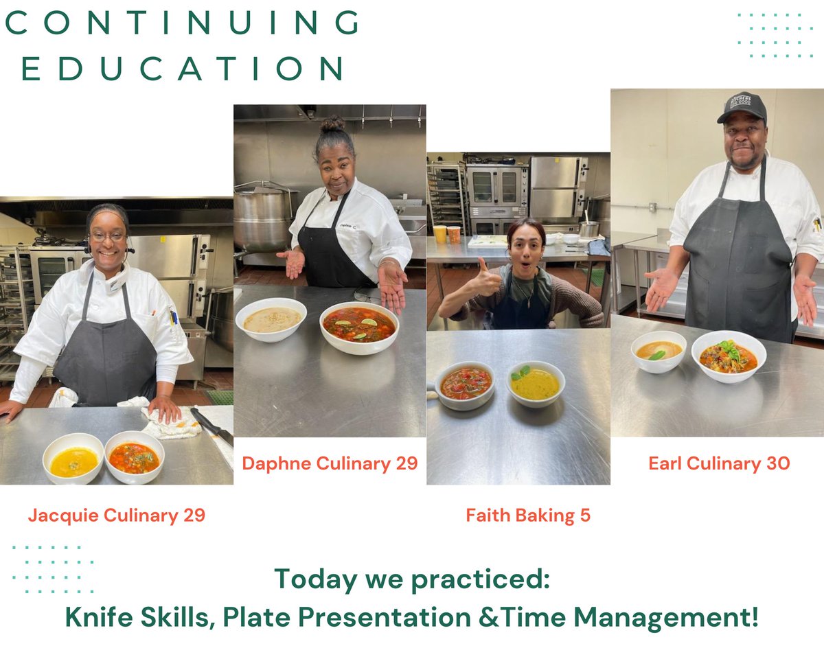 Look how proud our Active Apprentices are of the Vegetable and Cold Melon soups they made. It's always awesome to have our former students back on campus to keep learning and to hear about how they're doing!