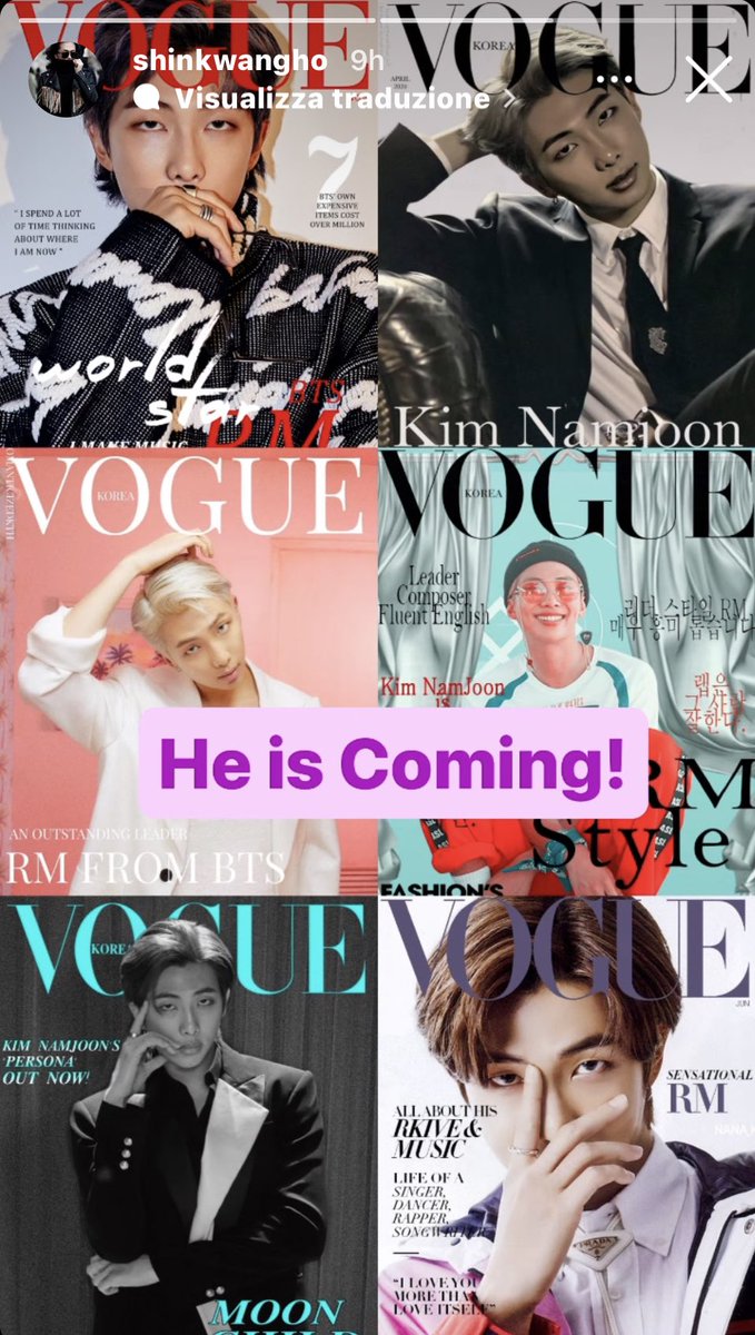 BtsItalyUni's tweet photo. 🇮🇹Nuova storia del Caporedattore VOGUE COREA @shinkwangho 
Nam sarà prossimo numero di Vogue Korea! 
#AgustD_SUGA_Tour 
#SUGA_AgustD_TOUR_in_NY #AgustD #SUGA #yonngi #MinYoongi #D_Day 
#BTS #방탄소년단 #nam #namjoon #kimnamjoon #rm #jin #seokjin #kimseokjin #hobi #jhope #hoseok https://t.co/6YLFi2B4jr